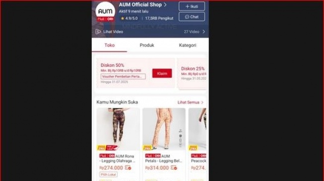 Tampilan AUM Official Shop di Shopee [Tangkap Layar Shopee] 