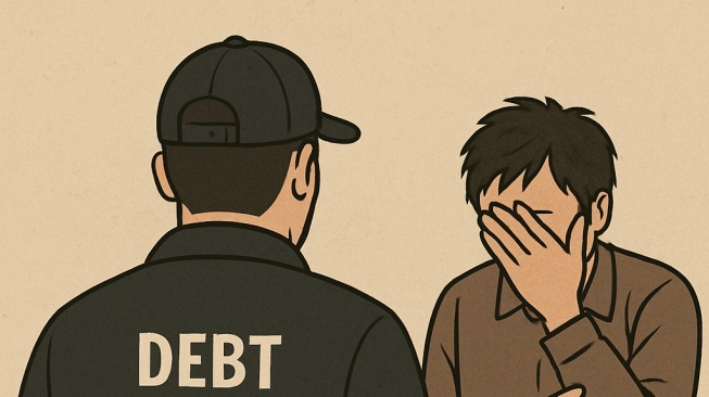 Galbay pinjol dikejar penagih hutang. [Dok. ChatGPT]
