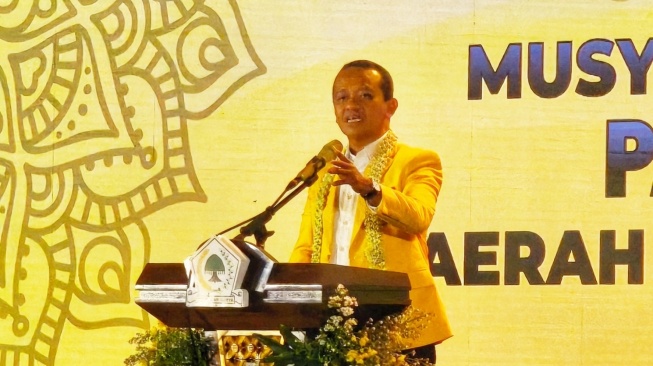 Ketum Golkar sekaligus Menteri ESDM, Bahlil Lahadalia membuka Musda DPD Partai Golkar DIY di Yogyakarta, Minggu (18/5/2025). [Kontributor Suarajogja/Putu]