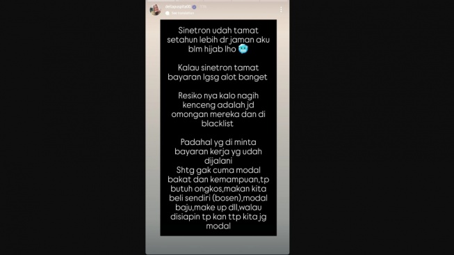 Della Puspita Geram Honor Tak Kunjung Dibayar MNC Pictures. [Instagram]