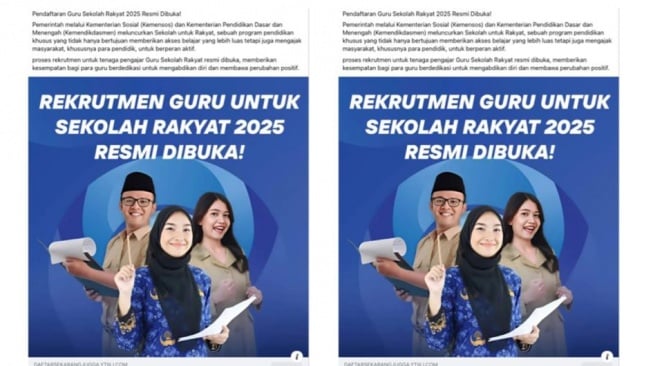 Hoaks link pendaftaran guru untuk Sekolah Rakyat. [Ist]