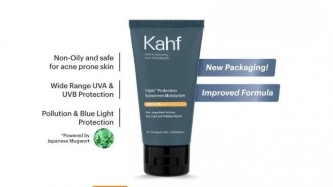 Rangkaian Skincare Kahf untuk Kulit Berminyak dan Berjerawat - Kahf Triple Protection Sunscreen Moisturizer (Shopee/ Kahf Official Shop)