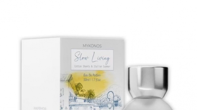 Mykonos Slow Living Eau de Parfum, rekomendasi parfum lokal unisex yang wangi tahan lama meskipun berkeringat (Shopee/Mykonos Official Shop)