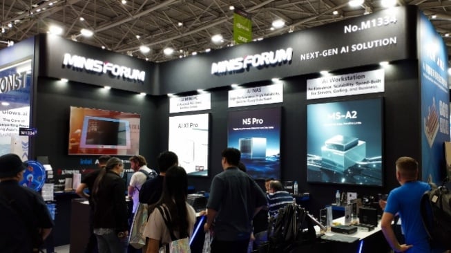 Booth Minisforum di COMPUTEX 2025, Rabu 21 Mei 2025. [Suara.com/ Agung Pratnyawan]