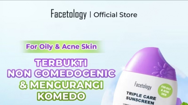 Facetology Triple Care Sunscreen For Acne & Oily Skin SPF 40 PA+++, rekomendasi sunscreen untuk kulit berminyak (Shopee/Facetology Official Shop)