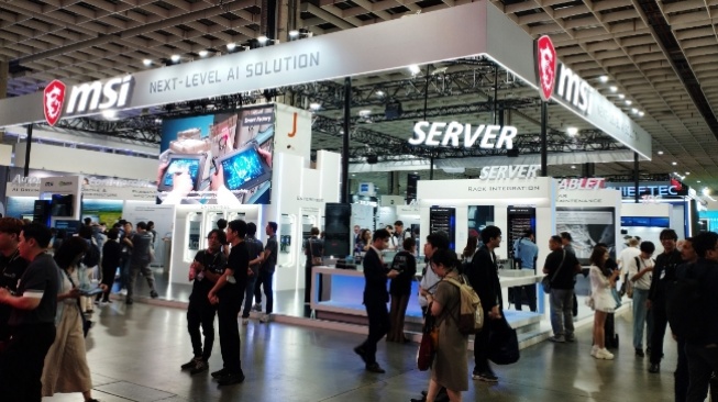 Booth MSI Enterprise di COMPUTEX 2025, Rabu 21 Mei 2025. [Suara.com/ Agung Pratnyawan]