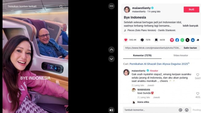 Maia Estianty dan Irwan Mussry pergi dari Indonesia. [TikTok]
