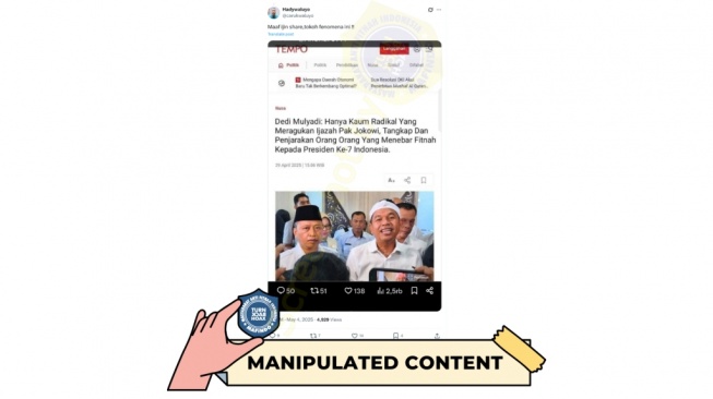 CEK FAKTA: Dedi Mulyadi Sebut Kaum Radikal Ragukan Ijazah Jokowi?