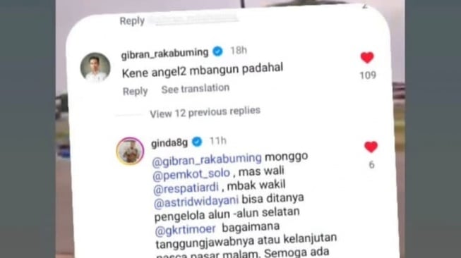 Wakil Presiden Gibran Rakabuming Raka ikut menyoroti kondisi Alun-alun Selatan Keraton Solo. [Instagram @gibran_rakabuming]