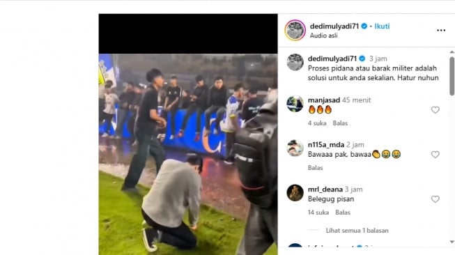 Gubernur Jawa Barat (Jabar) Dedi Mulyadi mengunggah cuplikan video saat para suporter Persib Bandung merusak fasilitas di Stadion GBLA. Aksi perusakan itu terjadi saat para suporter merayakan kemenangan Persib Bandung yang menjuarai BRI Liga 1 2024/2025. (Tangkapan layar/Instagram)