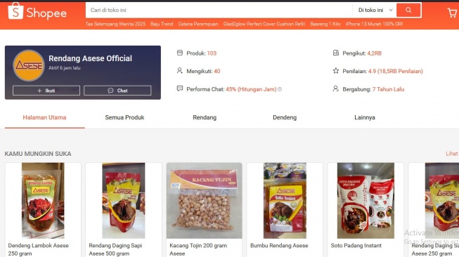 Produk rendang Asese yang dijual di Shopee. [Dok. Istimewa]