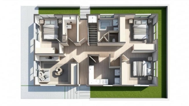 Rumah 3 Kamar Minimalis dengan Lorong atau Hallway (dibuat dengan AI)