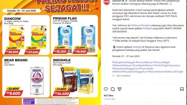 Promo murah susu di Alfamart Hari Ini 2 Juni 2025 (Instagram)