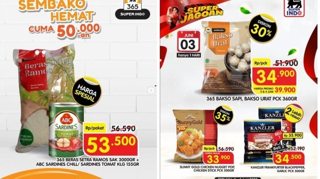 Promo Superindo Hari Ini 3 Juni 2025, Paket Sembako Hemat hingga bakso serta nugget (Instagram)