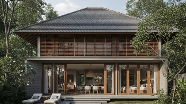 Ilustrasi desain rumah dengan secondary skin [Gemini]