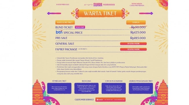 Penjualan Tiket Pre-sale Swara Prambanan 2025 dimulai pada 4 Juni 2025 (Swara Prambanan)
