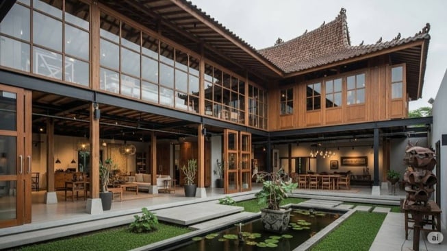 Rumah Joglo Modern dengan Sentuhan Industrial [dibuat dengan AI]
