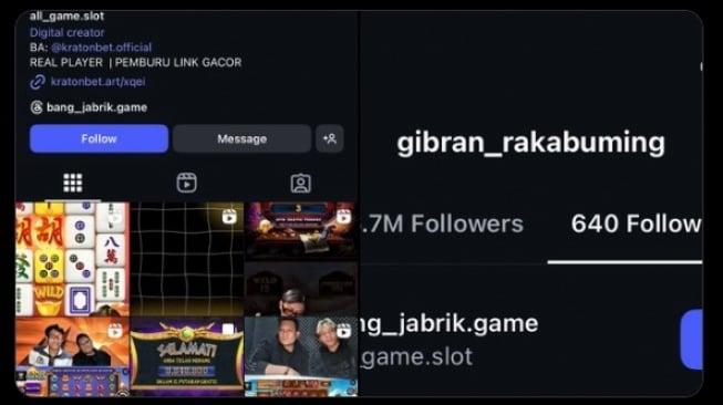 Akun Instagram Wapres Gibran kepergok follow akun judol. (tangkap layar/X)