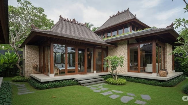 Rumah Joglo Modern dengan Batu Alam [dibuat dengan AI]