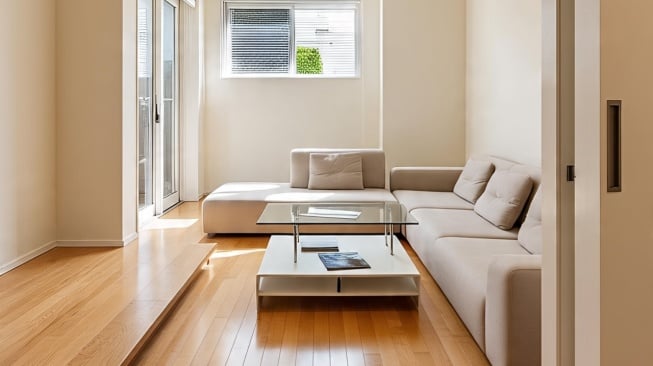 Pilih warna cat dinding dan furnitur ruang tamu yang terang, tips menata ruang tamu rumah yang sempit minimalis (Meta AI)