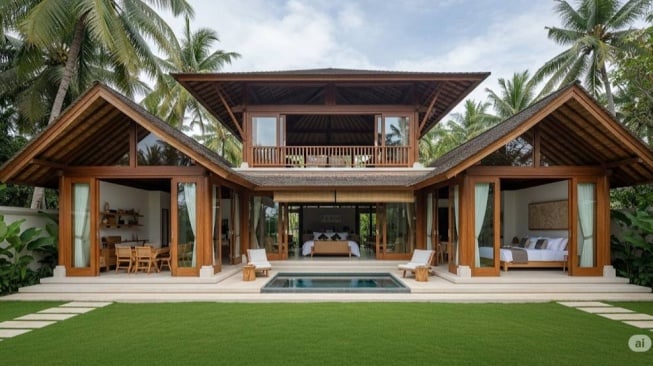 Rumah Joglo Modern dengan Open Roof [dibuat dengan AI]