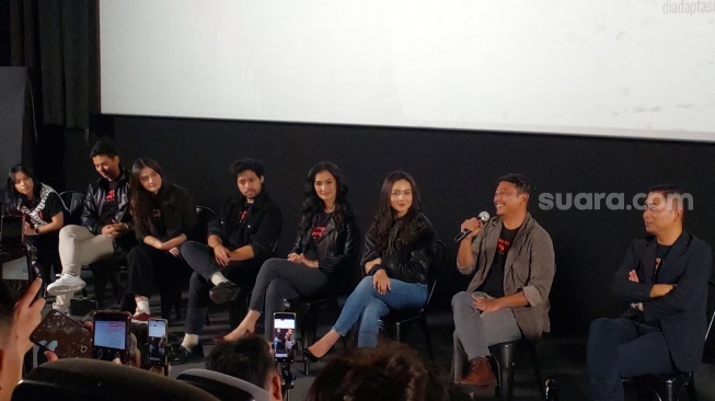Jumpa pers film Kampung Jabang Mayit di kawasan MH. Thamrin, Jakarta Pusat pada Selasa, 10 Juni 2025. [Suara.com/Tiara Rosana]