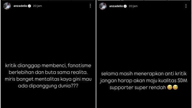 Anrez Adelio tak terima dihujat suporter Timnas Indonesia (Instagram/@anzadelio)