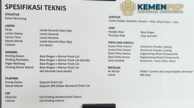 Desain rumah subsidi Kementerian PKP (Instagram)