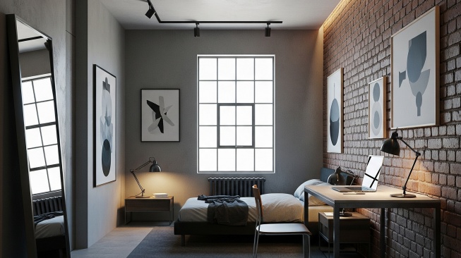 Kamar Tidur Minimalis Industrial (AI)