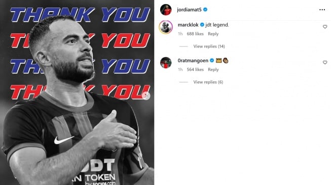 Jordi Amat resmi pisah dengan JDT. Bintang Persib Bandung, Marc Klok ikut bereaksi. (Instagram/@jordiamat5)