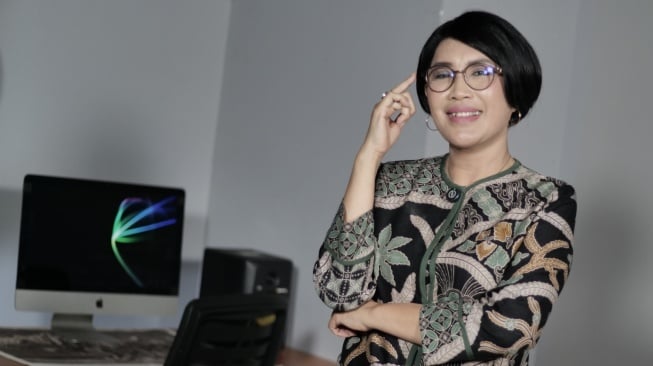 Ketua Apindo Jabar Ning Wahyu Astutik saat mengunjungi Kantor Suara.com di Jakarta. [Suara.com/Ramadhani]