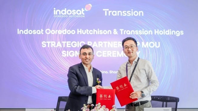Kolaborasi Indosat x Transsion dalam mempercepat inklusi digital di Indonesia, Shanghai, belum lama ini. [Indosat]