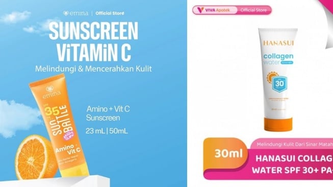 Rekomendasi sunscreen SPF 30. (Shopee/Emina Official Shop dan Viva Apotek)