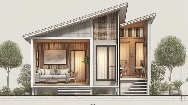 Desain rumah minimalis 2 kamar 6x8. (Bing Image Creator)