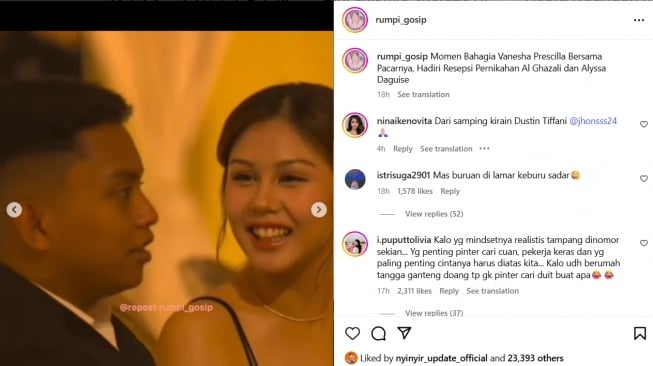 Momen Vanesha Prescilla kondangan bareng pacar [Instagram/@rumpi_gosip]