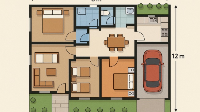 3 Desain Rumah 8x12 Meter 3 Kamar Tidur, Cocok untuk Keluarga Kecil