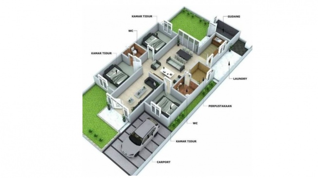 Desain rumah 3 kamar untuk rumah tipe 36 (Lamudi)