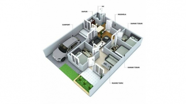 Desain rumah 3 kamar dengan bentuk L (Lamudi)