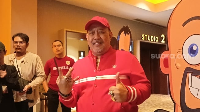 Indro Warkop dalam press screening film Warkop DKI Kartun di Epicentrum, Jakarta Selatan pada Sabtu, 21 Juni 2025 [Suara.com/Rena Pangesti]