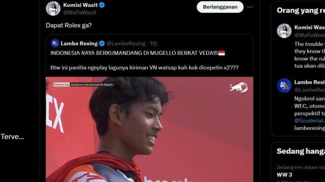 Veda Ega Pratama Juara Red Bull Rookies Cup 2025, Netizen Pertanyakan soal Rolex. [X]