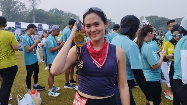 Sheryl Sheinafia di acara Mandiri Jogja Marathon 2025 (Suara.com/Rosiana)