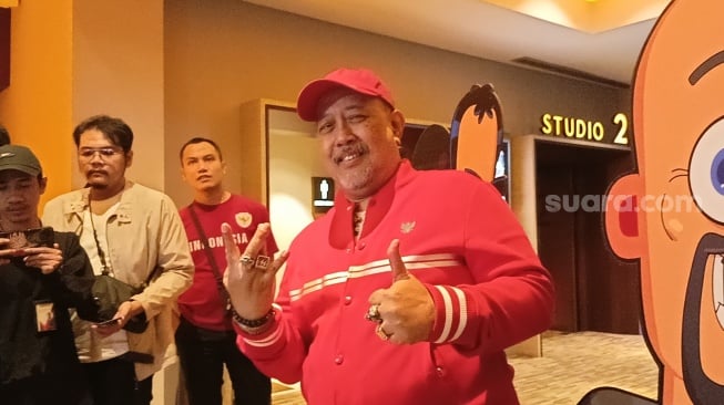 Indro Warkop dalam press screening film Warkop DKI Kartun di Epicentrum, Jakarta Selatan pada Sabtu, 21 Juni 2025 [Suara.com/Rena Pangesti]