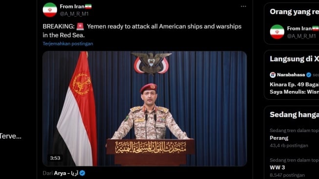 Jika Iran Diserang, Houthi Yaman Bakal Gempur Kapal AS di Laut Merah. [X]