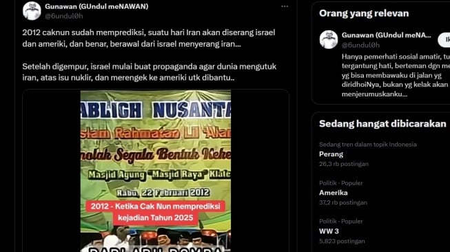 Tahun 2012 Cak Nun sudah memprediksi bahwa suatu hari Iran akan diserang Israel dan Amerika. [X]