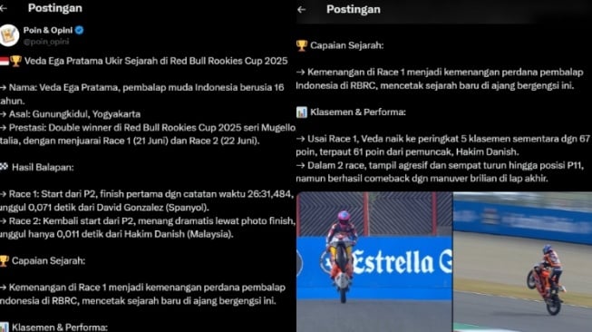Veda Ega Pratama Juara Red Bull Rookies Cup 2025, Netizen Pertanyakan soal Rolex. [X]