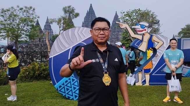 Direktur Utama Bank Mandiri, Darmawan Junaidi, di acara Mandiri Jogja Marathon (Suara.com/Rosiana)