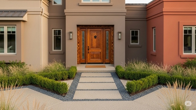 Inspirasi desain pintu rumah yang minimalis, modern, dan berkelas (AI)