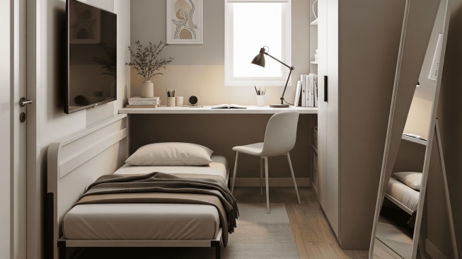 ide desain interior rumah subsidi minimalis dengan furniture kecil dan menghemat ruang (gemini)