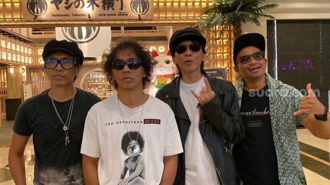 Slank di konferensi pers JBL Festival 2025 di kawasan Senayan, Jakarta Pusat pada Senin, 23 Juni 2025 [Suara.com/Tiara Rosana].