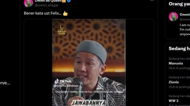 Ustaz Felix Siauw coba memberikan sudut pandang berbeda tentang serangan Iran ke Israel. [X]